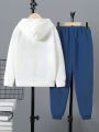 SHEIN Tween Boy Letter Graphic Colorblock Thermal Lined Hoodie & Sweatpants