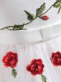 Little Girls' Rose Embroidered Off Shoulder Neckline Princess Dress