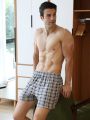 Men'S Loose Checkered Boxer Shorts With High Waistband, Summer