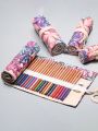 1 24-hole Color Maple Leaf Handmade Canvas Pen Curtain Painting Special Pencil Bag Sketch Color Pencil Storage Bag