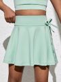 Girls' Mint Green Skort With High Elasticity, Moisture-Wicking, Breathable For Outdoor Sports Like Cycling, Running, Indoor Dancing, Workout Training