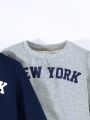 SHEIN Kids EVRYDAY Toddler Boys' Casual 2pcs/Set Letter Printed Round Neck Comfortable Sweatshirt