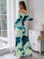 SHEIN Privé Women's Tie-dye Off Shoulder Mermaid Dress