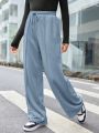 Teenage Girls' Knitted Solid Color Loose Fit Sports Joggers With Slant Pockets