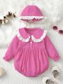 Baby Girls' Patchwork Hollow Out Embroidery Doll Collar Bodysuit
