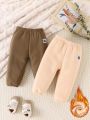 Baby Boy 2pcs Letter Patched Detail Thermal Sweatpants