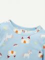 Cozy Cub Baby Girls' Cartoon Unicorn Pattern Round Neck Long Sleeve Top And Pants Pajamas Set