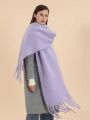 1pc Solid Color Loop Yarn Fringe Long Scarf Shawl Blanket For Outdoors, Nap, Windproof, Warm, Suitable For Daily Use