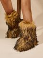 New Winter Arrival Fashionable Warm Furry Boots For Women, Casual Snow Boots With Thick Plush Lining And Non-slip Sole