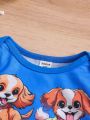 Baby Boys' Spring Knitted Color-Blocking & Cute Puppy Print Romper For Casual Wear