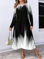 SHEIN LUNE Plus Size Women'S Colorblock Long Sleeve Dress