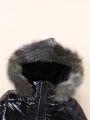SHEIN Kids SPRTY Young Boy Fuzzy Trim Hooded Puffer Coat