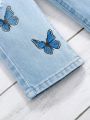 Baby Girl Butterfly Printed Ripped Straight Leg Jeans