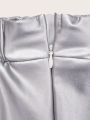 Teen Girls' Casual Silver Color Pleated Mini Skirt For Streetwear