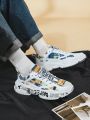 Men's Chunky Sneakers With Graffiti Print, Breathable And Versatile Sports Shoes For Outdoor Activities, Letter Decoration