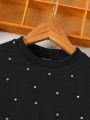 SHEIN Kids SUNSHNE Girls' Round Neck Long Sleeve Casual Loose Fit Sweater With Rhinestone Embellishment For Autumn