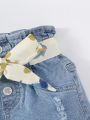 Infant Girls' Paper Bag Waist Ripped Denim Shorts