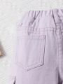 Baby Girls' Y2k Street Style Light Purple Straight-Leg Cargo Jeans