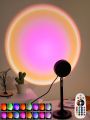 1pc 16 Color Remote Control Sunset LED Spotlight, Mini Creative Projection Ambient Light, Romantic Night Light For Bedroom Coffee Store Live Wall Decoration