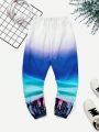SHEIN Boys' Casual Loose Woven Pants With Printed Pattern And Elastic Cuffs