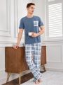 Men's Plaid Short Sleeve And Long Pants Pajama Set