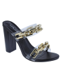 Women's heel sandals Metal decorative square open toe open back block strap casual sandals