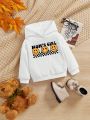 Baby Girl Cartoon & Letter Graphic Thermal Lined Hoodie
