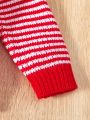 Baby Girl Striped & Christmas Pattern Raglan Sleeve Sweater