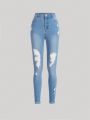 SHEIN Teen (female) Brushed Ripped Jeans