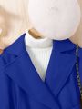 SHEIN Tween Girls Solid Color Lapel Double-Breasted Belted Woolen Coat