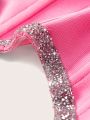 SHEIN SXY Valentines Pink Sexy Bandage Off-Shoulder Rhinestone & Bead Decor Gorgeous Dress