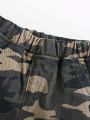 SHEIN Baby Boy Soft & Comfortable Washed Camo Print Denim Shorts