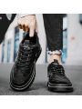 Black Motorcycle Style Sports Shoes With Pu Leather Surface, Thick Soles, Vintage Business Casual Men's Shoes