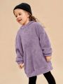 SHEIN Kids EVRYDAY Young Girl Drop Shoulder Teddy Hoodie Without Bag