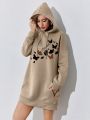 Butterfly & Letter Graphic Drop Shoulder Drawstring Hoodie Dress