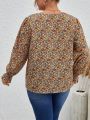 SHEIN Frenchy Women's Plus Size Floral Printed Ruffle Sleeve Blouse