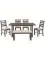 Nestfair Gray 6-Piece Wood Dining Table Set with 4 Chairs and Bench