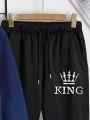 Men's Letter & Crown Printed T-shirt And Sweatpants Set