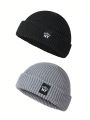 Vitoria Brayner 2pcs Street Style Outdoor Letters Print Patch Beanie Hat Without Brim