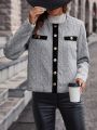 SHEIN Clasi Contrast Trim Button Front Winter Coat