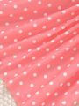 SHEIN Kids QTFun Girls' Casual Sleeveless Heart Pattern Embroidered Polka Dot Dress With Round Neck And Halter Waist, Summer