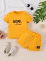 SHEIN Infant Baby Letter Printed Short Sleeve T-Shirt And Shorts Set