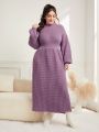 SHEIN Mulvari Plus Size Women's Plaid Lantern Sleeve Sweater Dress