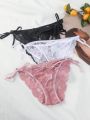 3pcs Tied Side Lace Triangle Panties