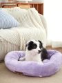PETSIN Pink Purple Short Plush Soft Bedding Round Bed Mat For Deep Sleep, Washable, Suitable For Cats And Dogs
