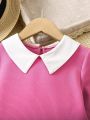 SHEIN Little Girls' Colorblock Ruffled Collar Long Sleeve Dress