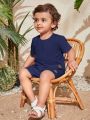 SHEIN Baby Boy Casual And Comfortable Button-Front Half Placket Short Sleeve Shirt And Shorts Outfits