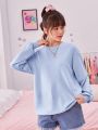 SHEIN Girls' Teenager Butterfly Heart Print Drop Shoulder Sweatshirt