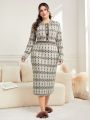 SHEIN Mulvari Plus Size Geometric Knitted Sweater Dress With Buttoned Half Placket