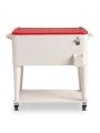 80QT 87.5*38.5*91cm Rectangular Plastic Box Iron Leg Tube Freezer Insulation Milky White Box Red Lid Freezer Insulation Cart